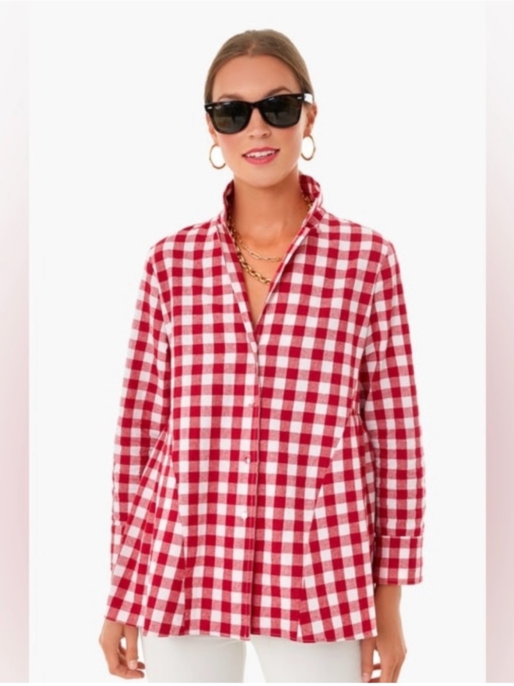 TUCKERNUCK- Pomander Place Apple Red Gingham Scarlett Button Down Shirt Size L